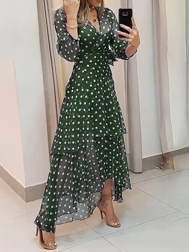 Women's Swing Dress Maxi long Dress, Color: Green
