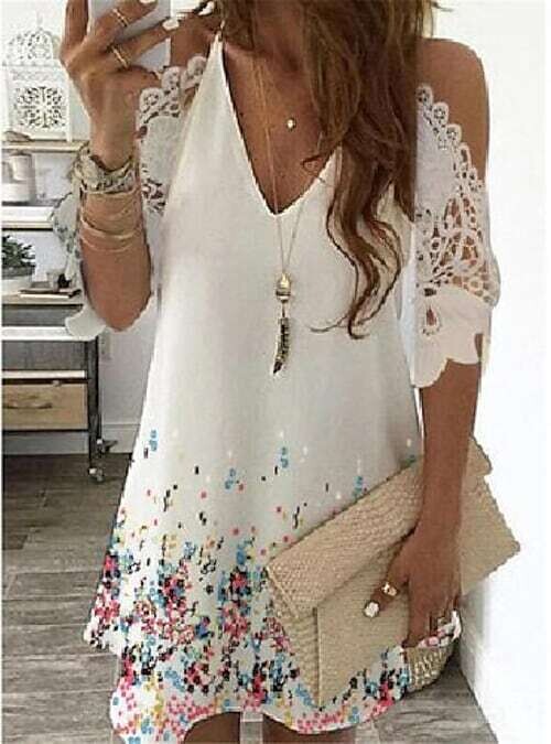 Women's Shift Dress Short Mini Dress, Color: White