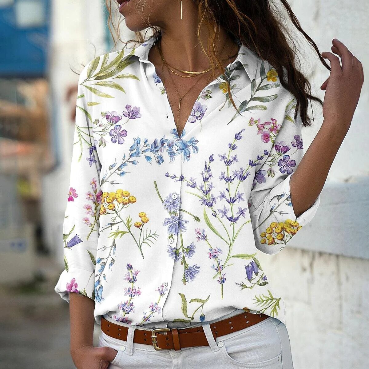 Women's Blouse Floral Daily Holiday, Color: White