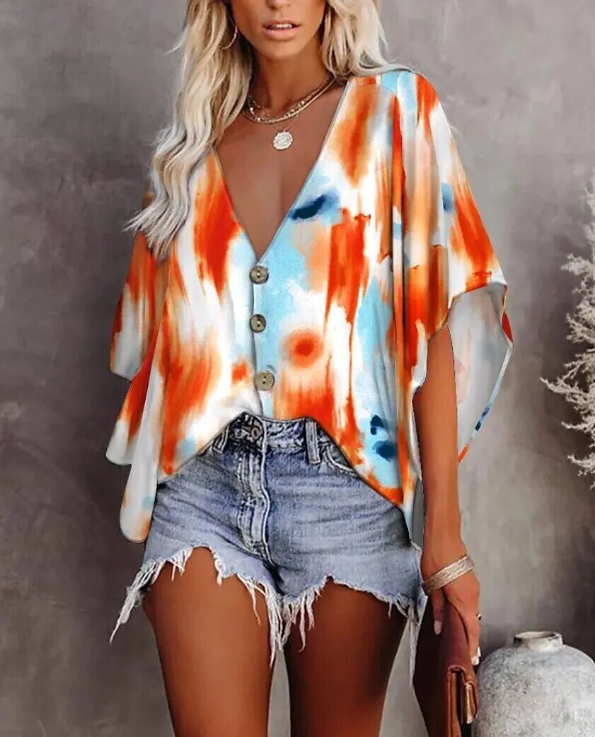 Women's Blouse Floral Tie Dye Holiday, Color: Pink