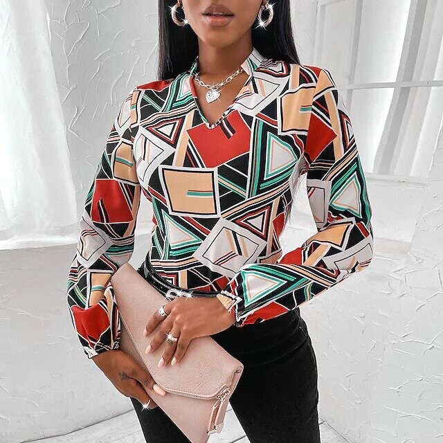 Women's Shirt Geometric Daily Work Weekend, Color: Red