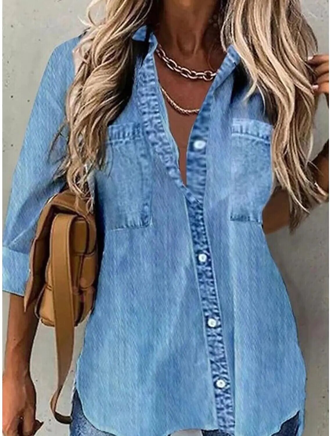 Women's Blouse Plain Daily Weekend, Color: Blue