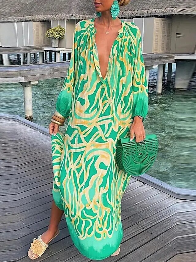 Women's Shift Dress Maxi long Dress, Color: Green