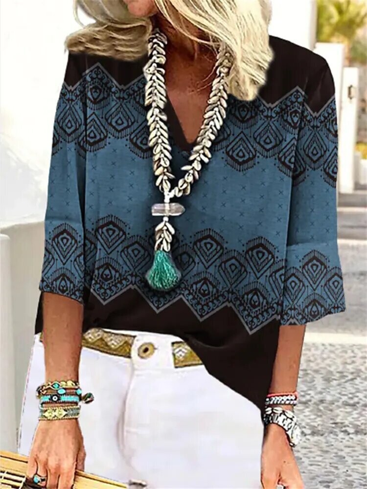 Women's Blouse Tribal Casual Daily, Color: Blue