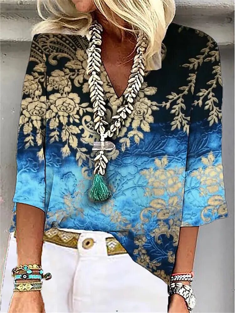 Women's Blouse Flower Casual Daily Holiday, Color: Blue