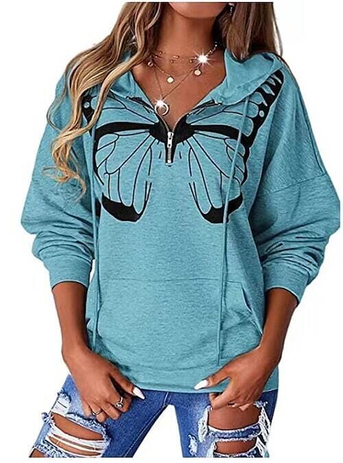 Women's Pullover Hoodie Sweatshirt, Color: Light Blue
