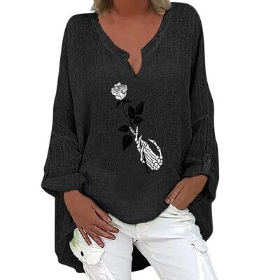 Women's Blouse Skull Flower Halloween