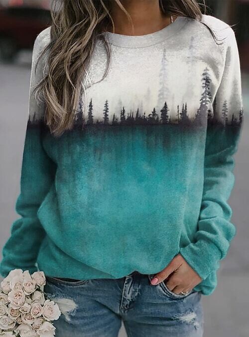 Women's Sweatshirt Pullover Graphic, Color: Light Blue