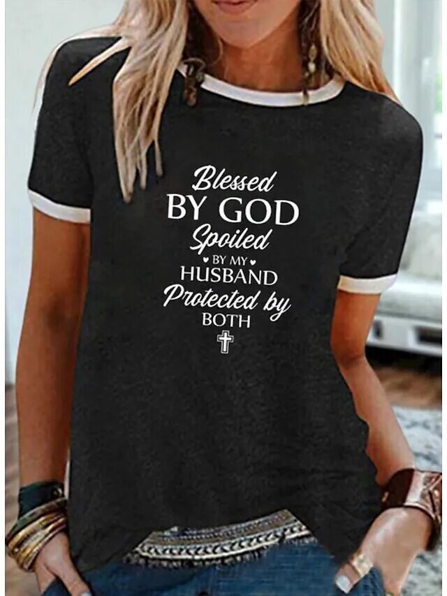 Women's T shirt Tee Text Casual