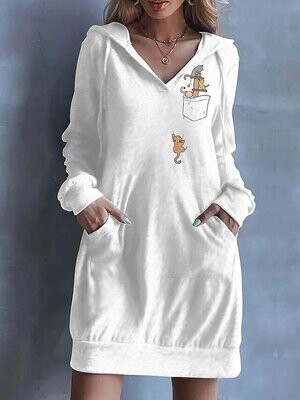 ​Women's Hoodie Dress Cat Pocket Print
