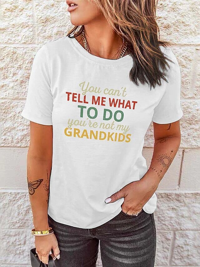 Women's T shirt Tee Text Casual, Color: White