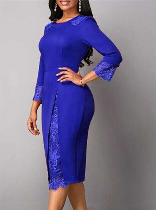 Women's Bodycon Knee Length Dress, Color: Blue