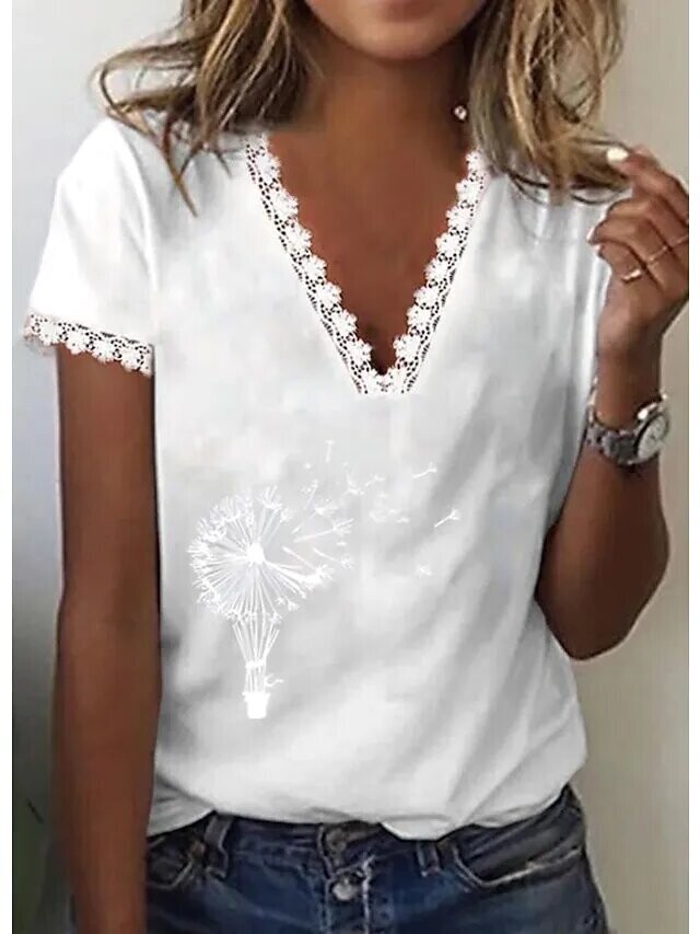 Women's T shirt Tee Dandelion Casual, Color: White