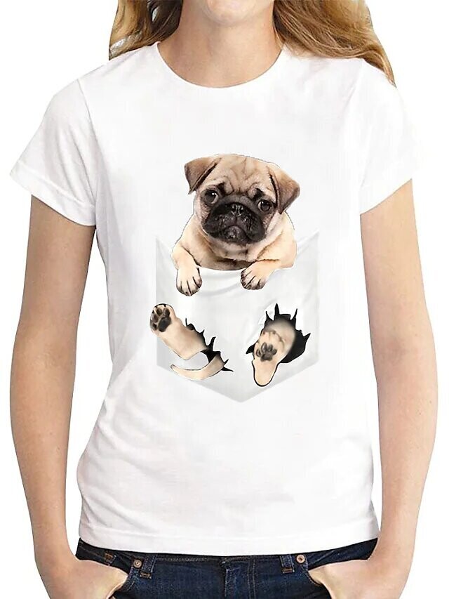 Women's T shirt Tee Dog Graphic Patterned, Color: White