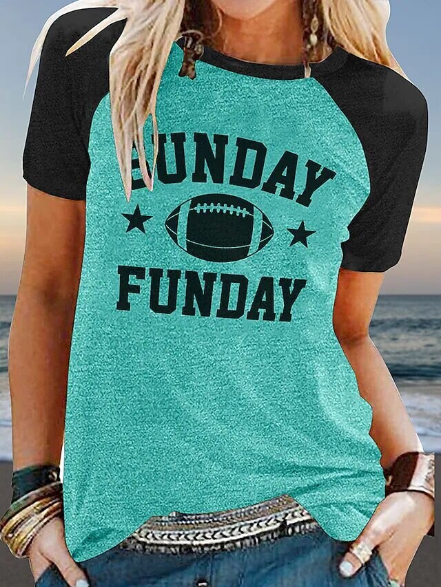 Women's T shirt Tee Text Baseball Casual, Color: Green