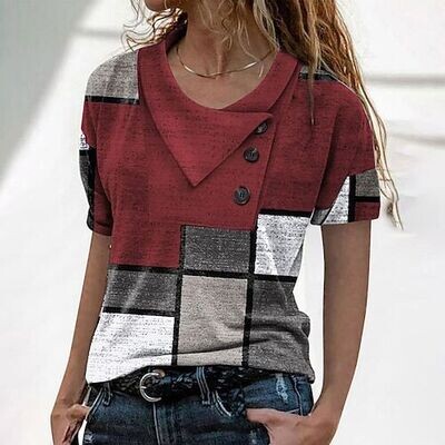 Women's T shirt Tee Color Block Geometric