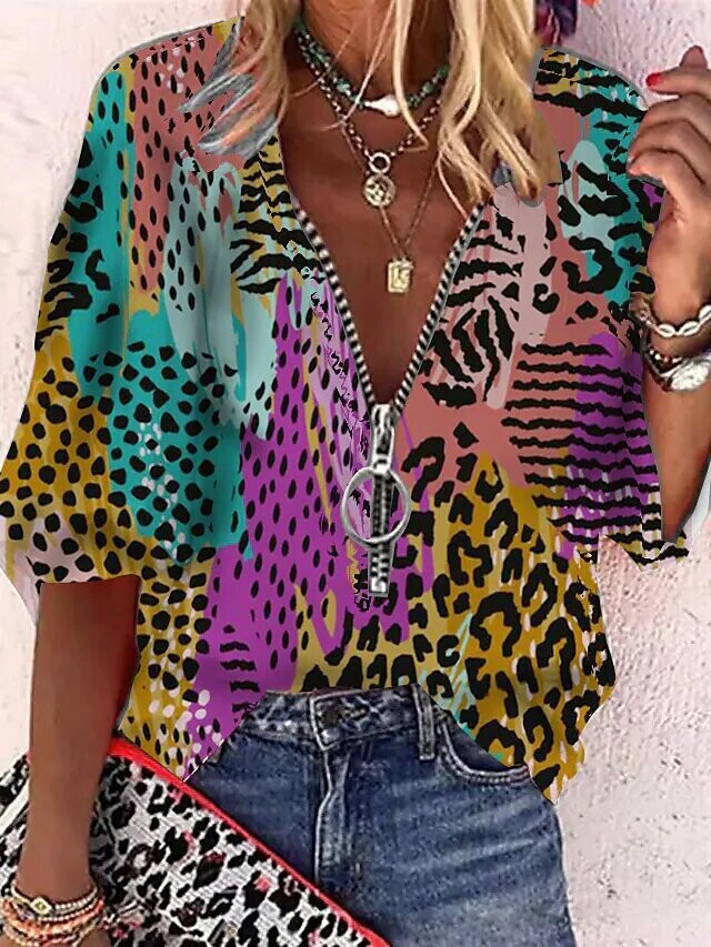 Women's Blouse Leopard Holiday Weekend, Color: Purple