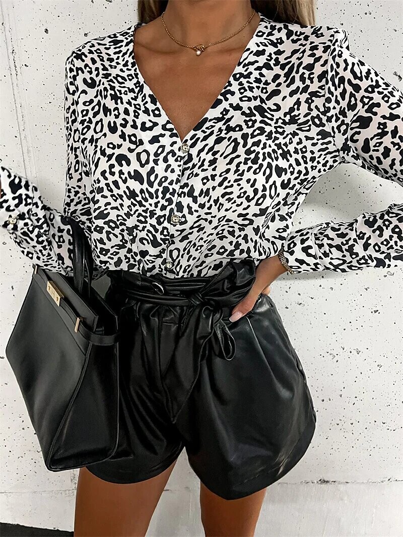 Women's Blouse Leopard Casual, Color: White