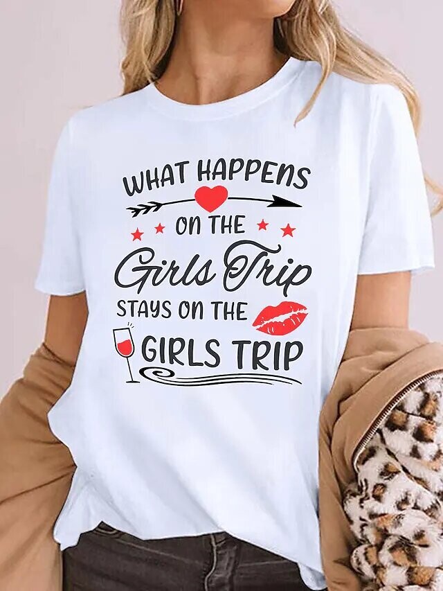 Women's T shirt Tee Heart Text Casual, Color: White