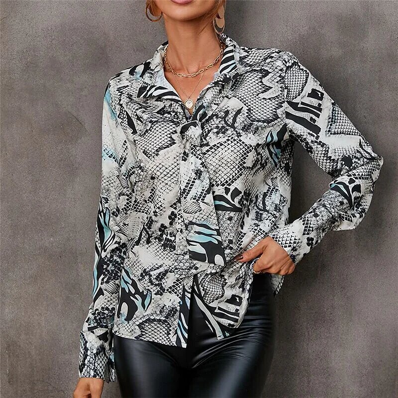 Women's Blouse Snake Print Casual, Color: Gray