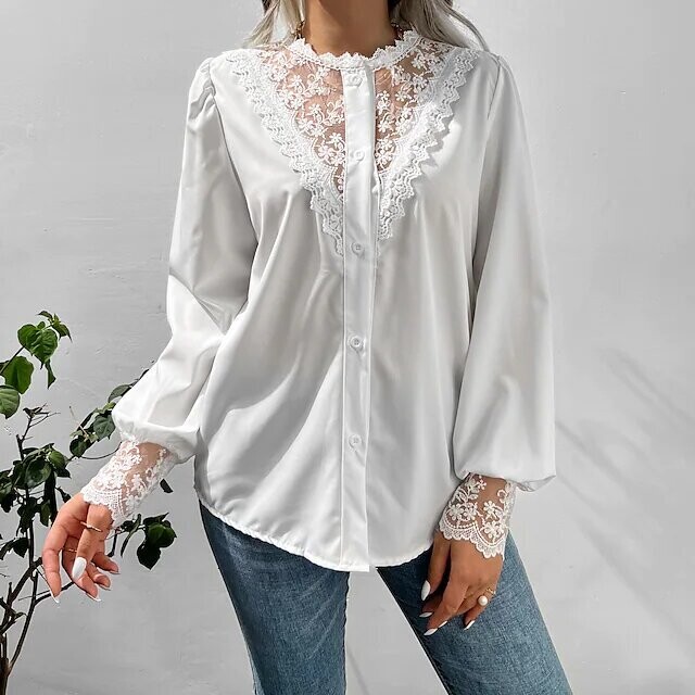 Women's Blouse Plain Daily Weekend, Color: White