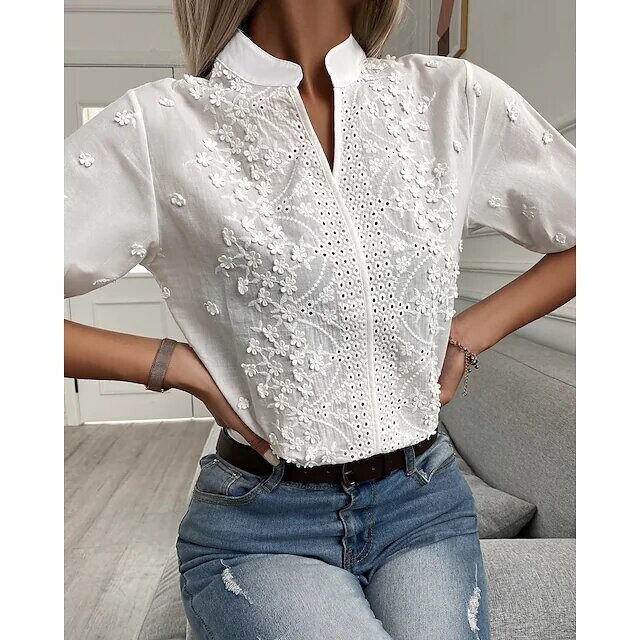 Women's Blouse Floral Plain Daily Weekend, Color: White