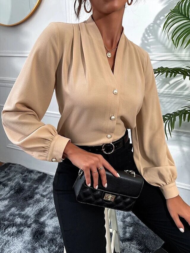 Women's Blouse Plain Daily Weekend, Color: Beige