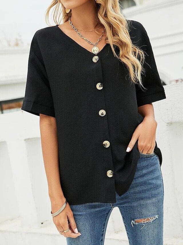 Women's Blouse Plain Daily Work Weekend, Color: Black