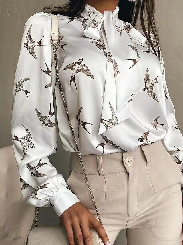 Women's Blouse Bird Animal Daily Work Weekend, Color: White, Size: S