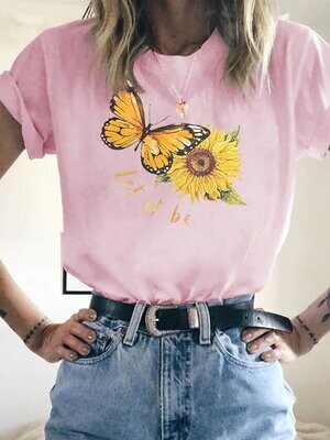 Women's T shirt Tee Butterfly Sunflower Casual