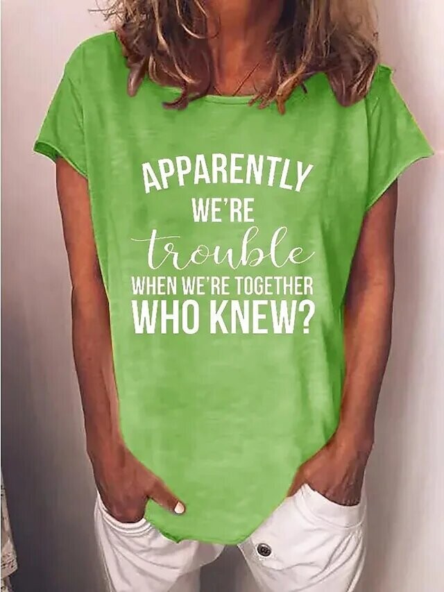 Women's T shirt Tee Text Casual Weekend, Color: Green