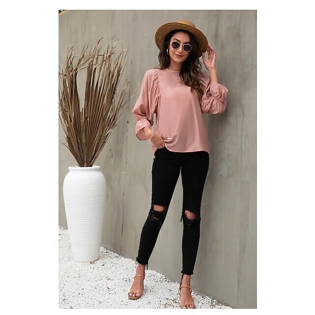 Women's Shirt Plain Daily Work Weekend, Color: Pink, Size: S