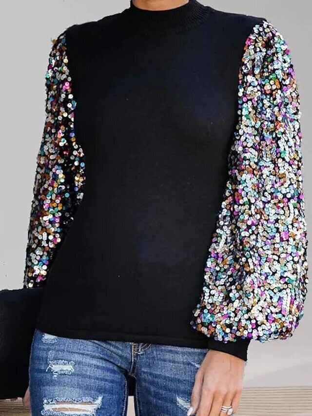 Women's T shirt Tee Color Block, Color: Black