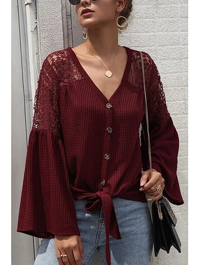 Women's Blouse Plain Daily Weekend, Color: Wine