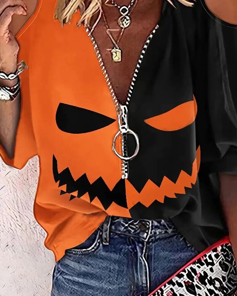 Women's Blouse Pumpkin Halloween Weekend, Color: Orange