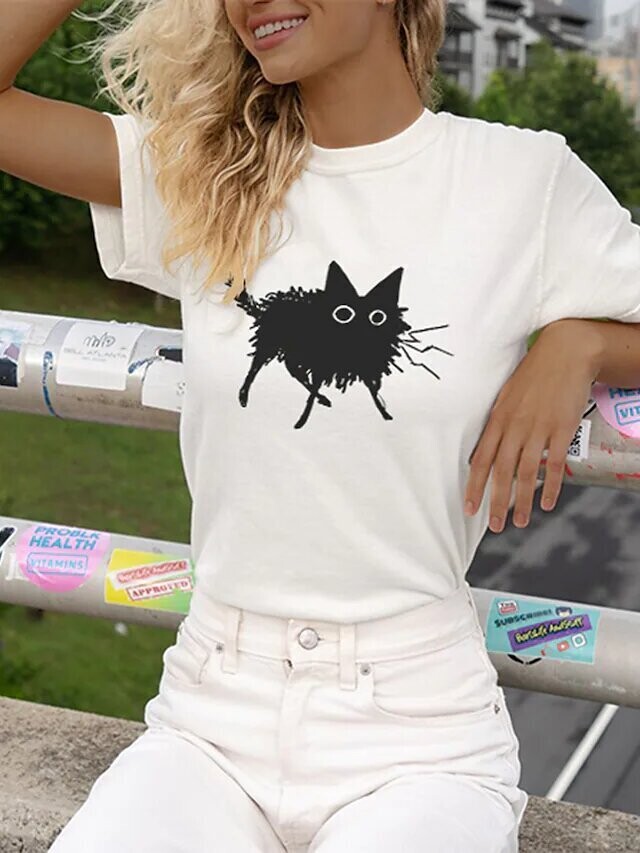 Women's T shirt Tee Cat Casual Weekend
