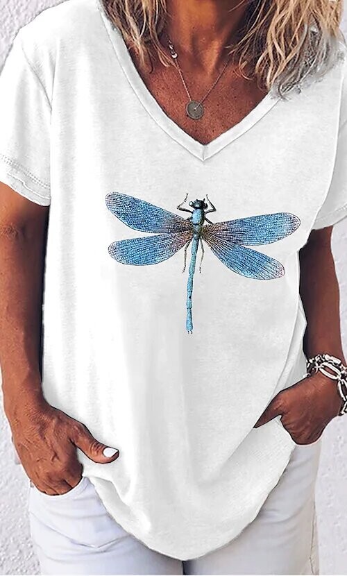 casual v-neck woman t-shirt, Color: White