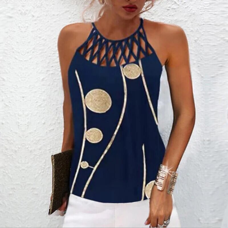 Women's Tank Top Polka Dot Casual Weekend, Color: Blue