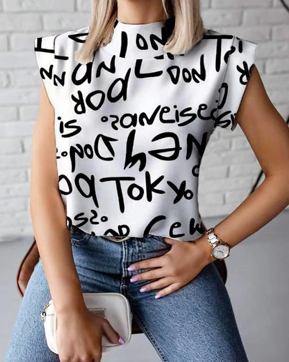 Women's Shirt Fruit Letter Daily, Color: White