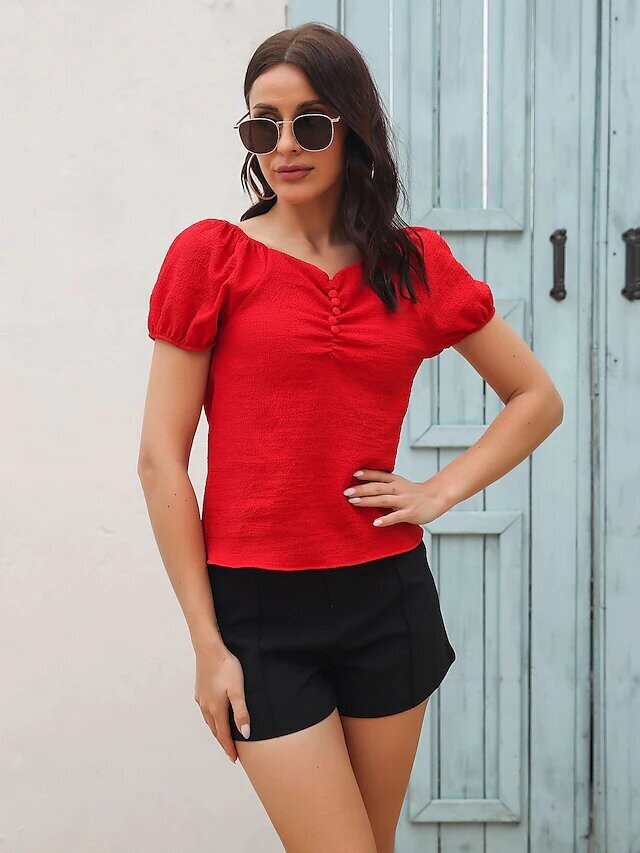 Women's Blouse Plain Daily Work Weekend, Color: Red