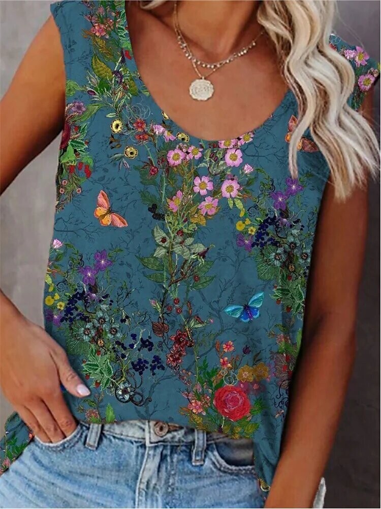 Women's Tank Top Floral Casual, Color: Blue