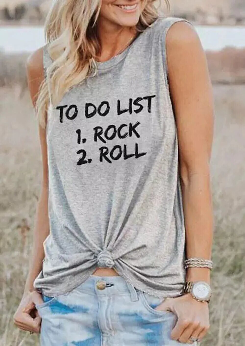 Women's Tank Top Letter Daily Weekend, Color: Gray