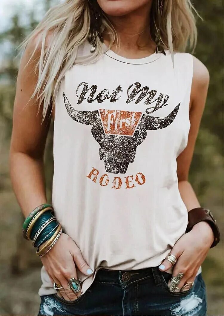 Women's Tank Top Cattle Letter Daily Weekend, Color: White