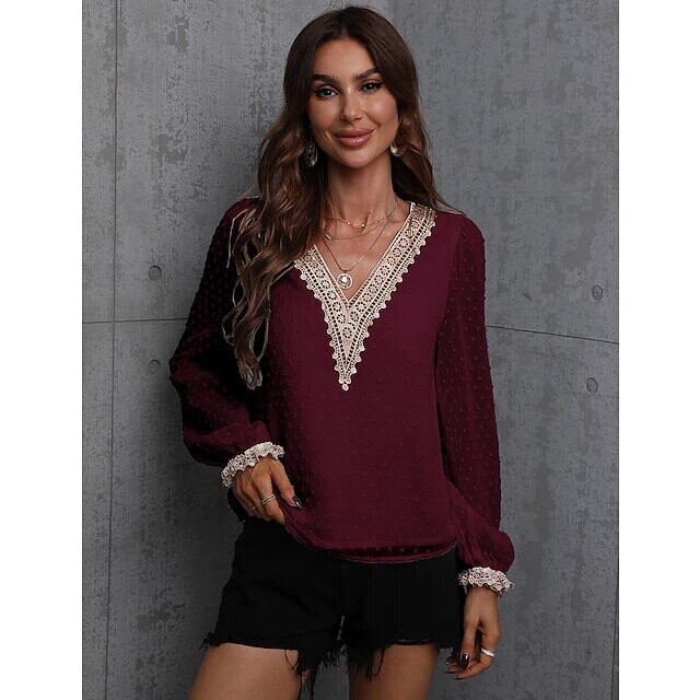 Women's Shirt Plain Daily Weekend, Color: Wine