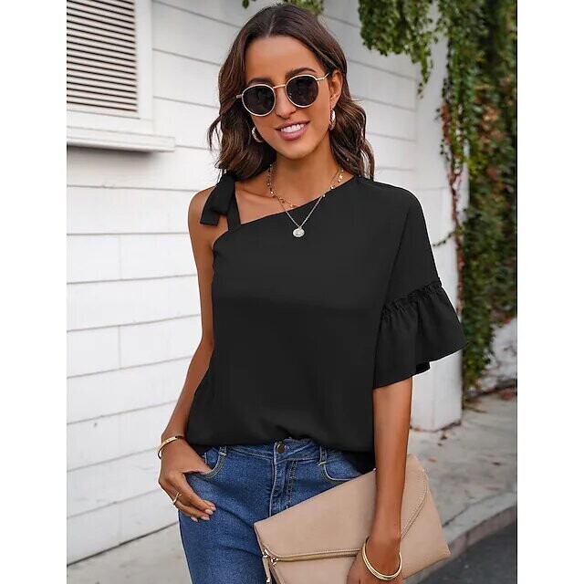 Women's Shirt Plain Daily Work Weekend, Color: Black