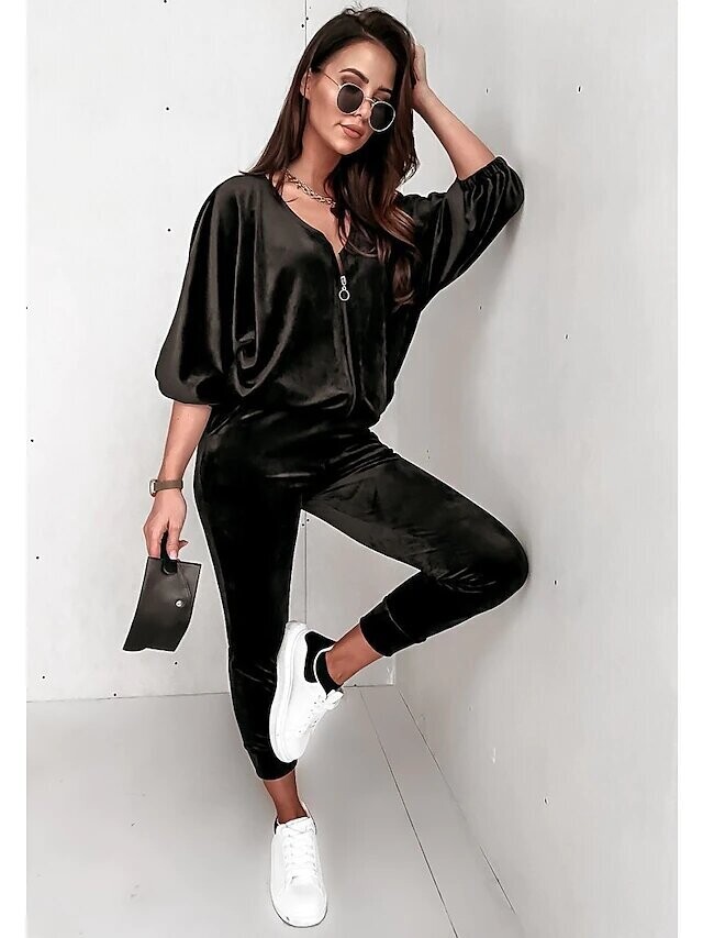 Women's Basic Solid Color Leisure Sports, Color: Black