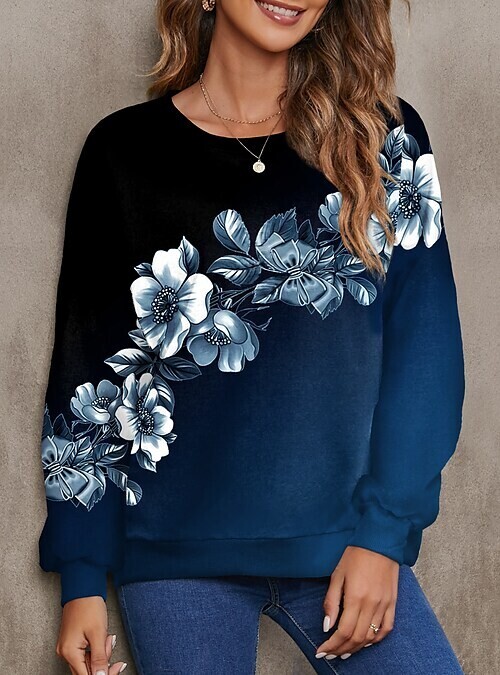 Women's Sweatshirt Pullover, Color: Blue
