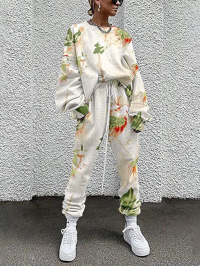 Women's Active Streetwear Floral Sports, Color: Green