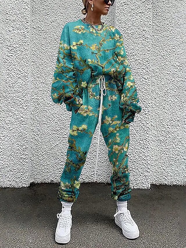 Women's Active Streetwear Floral Graphic, Color: Green