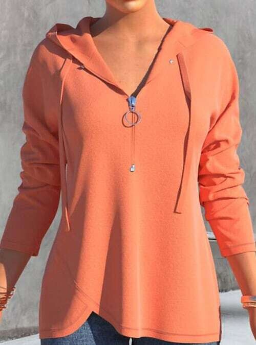 Women's Pullover Hoodie, Color: Orange